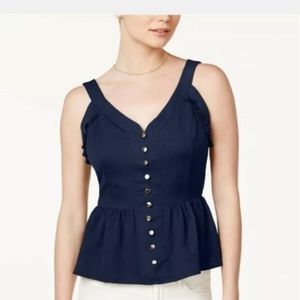 Navy blue peplum vneck button front blouse large